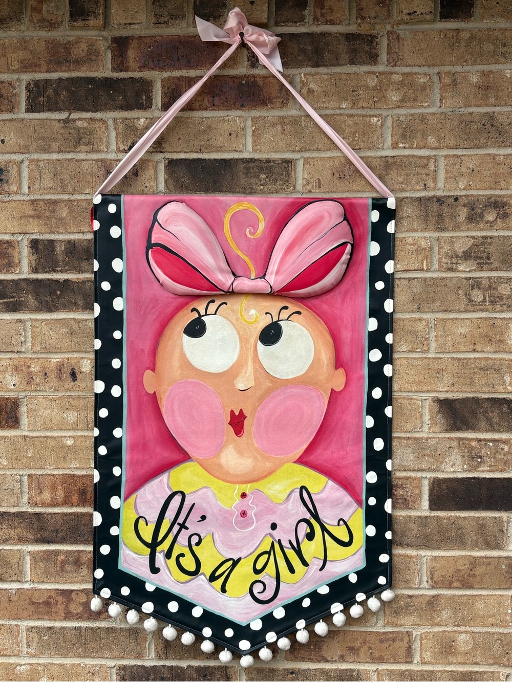 3D “It’s A Girl” Large Banner Lisa Frost Door Hanger Wall Art Hand-Painted